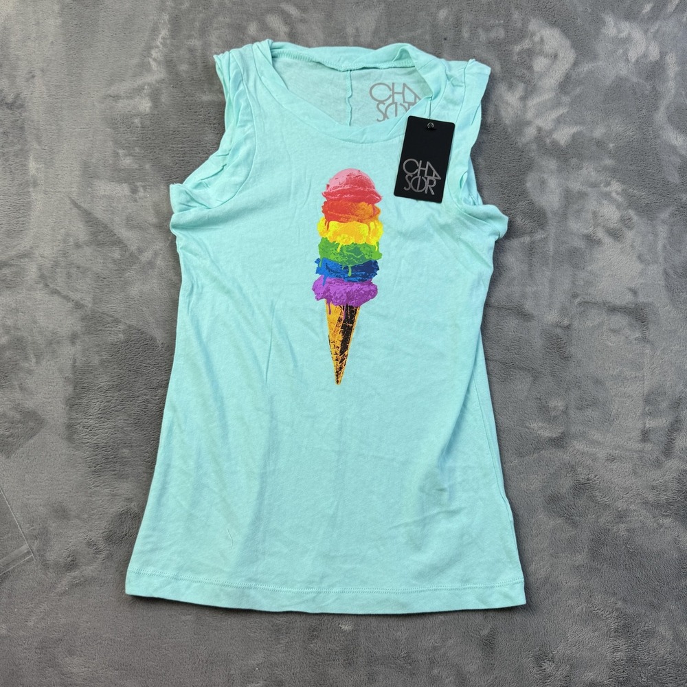 Chaser Shirt Kids 12 Blue Rainbow Ice Cream Cone Graphic Sleeveless Summer NEW‎